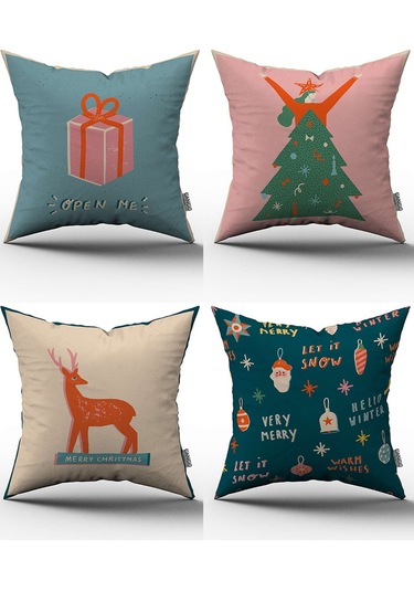 Yılbaşı Temalı 4'lü Kırlent Kılıfı Seti - 4kmbs057