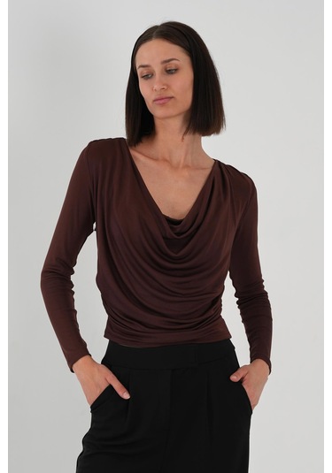 Alexandergardı Degaje Yaka Dökümlü Bluz Kahverengi