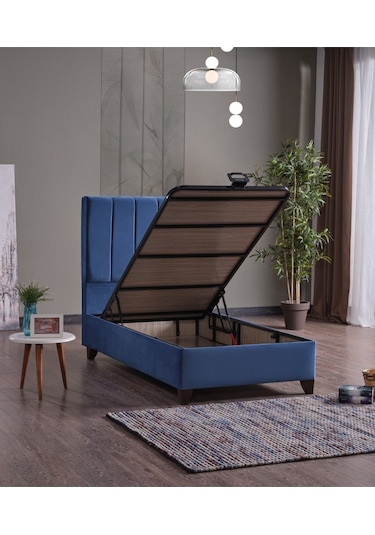 Blue Star Tek Kişilik Baza + Başlık + Yatak Set 3 Lü Set Mavi