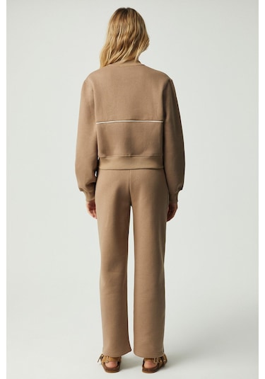 GRIMELANGE Anyul Kadın Relaxed Bomber Yaka Vizon Sweatshirt Vizon