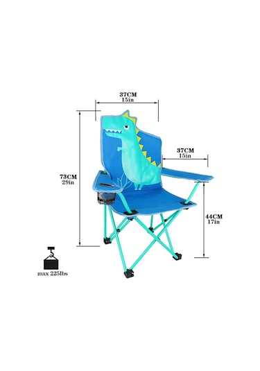 Katlanır Çocuk Kamp Sandalyesi Portatif Çantalı Kilitli Güvenlikli Kamp Koltuğu Dinazor HA098 Mavi