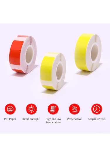 Dofolink B18 Etiket Makinesi İçin Pet Malzeme 14x120mm Sarı Termal Transfer Etiket Kağıdı 1 Rulo