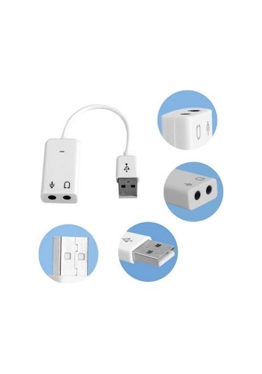 Usb Kablolu Ses Kartı 7.1 Sound Çevirici Dönüştürücü, 3.5mm Jak Girişli,