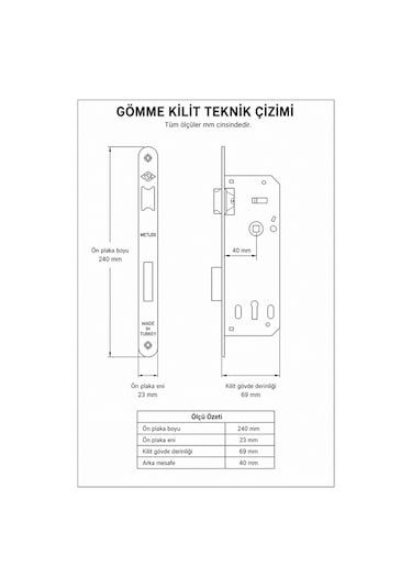 Sessiz İç Oda Kapı Kilidi Siyah 40mmx23mm