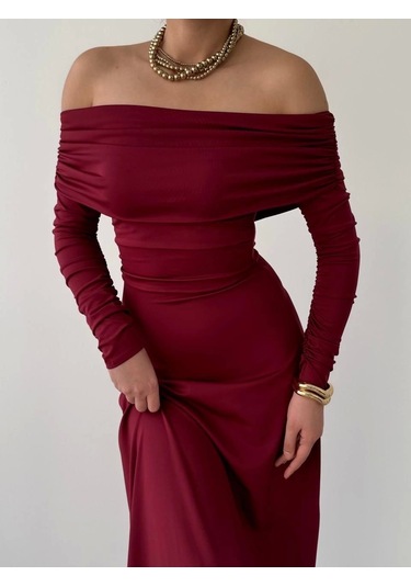 Uras Straplez Elbise Bordo