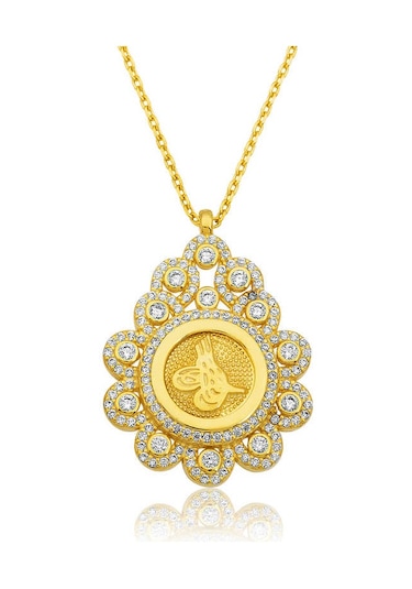 Kenpazar 925 Ayar Gümüş Damla Çerçeveli Tuğra Kadın Gümüş Kolye Çok Renkli