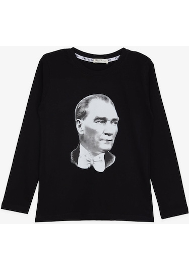 Breeze Girls & Boys Atatürk Baskılı Uzun Kollu Tişört 5-9 Yaş, Siyah-siyah Siyah
