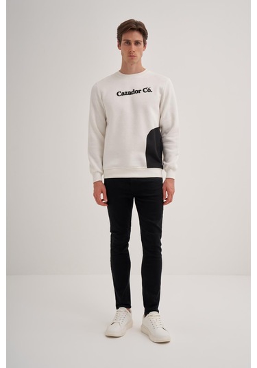 Cazador 3 İplik Şardonlu Sweatshirt 5028 Beyaz Siyah