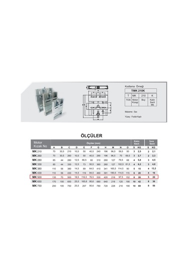 Orka Mkk 500 Tip İnce Saclı Motor Kızağı