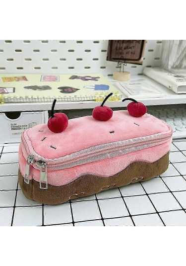 Sevimli Kiraz Kek Kalem Kutusu Büyük Kapasiteli Kalem Tutucu Peluş Kalem Kılıfı Kutusu Çok Renkli