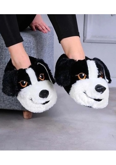 Mergenshoes Unisex Siyahs Köpekli Panduf Ev Botu Siyah Siyah