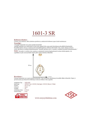Eray Aydınlatma 1601-3 Led Gold Avize Sarı