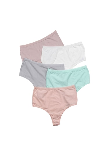 Nicoletta Kadın Külot Yüksek Bel Tanga Büyük Beden 5'Li Paket (548144616) Somon