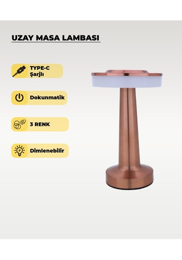 Rose Uzay Masa Lambası - Dokunmatik - 3 Renk Işık Rose