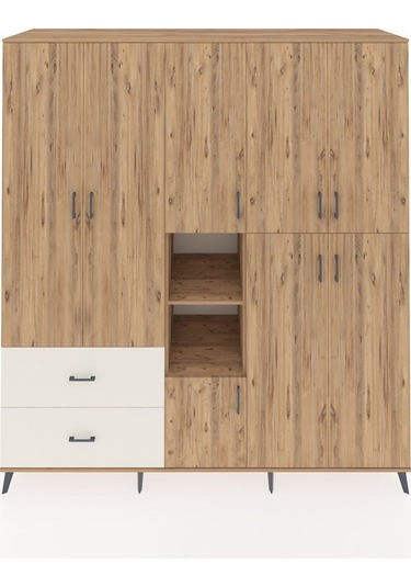 Kronos Dolap 12 Raflı 2 Çekmeceli Tek Askılı 220x59x243 Çam-çam/aytaşı Atlas Çam/aytası