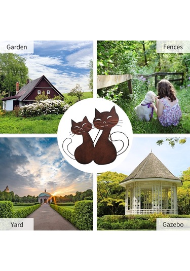 Wezone Rustik Bahçe Dekoru - Çift Kedi Figürlü Dayanıklı Metal Heykel 35cm