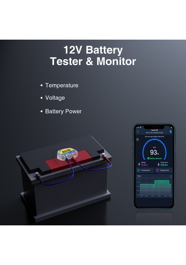 Lemestar 12v Araç Akü Monitörü - Gerçek Zamanlı Voltaj, Sıcaklık Ve Güç Takibi - Bluetooth Uyarı Sistemi