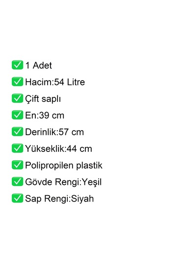 4 Tekerlek Plastik Alışveriş El Sepeti 54 Litre Yeşil 1 Adet / En:42 Boy:54 Yükseklik:44 Cm