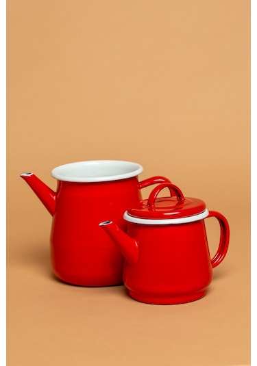 La Vita Rossa Vintage Emaye Kırmızı Çaydanlık Seti Ebutay Kırmızı