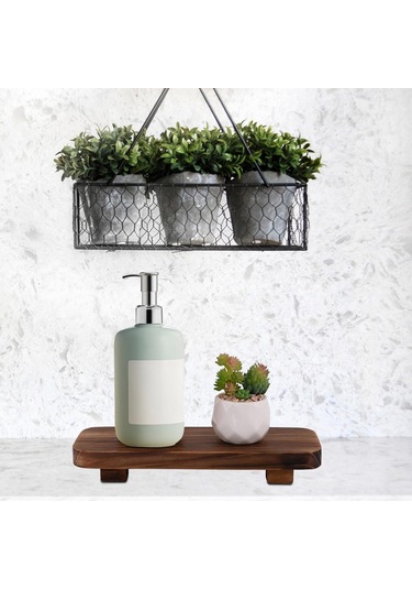 Suntek Ahşap Ayaklı Stand Tezgah Sabunluk Standı Rustik Tepsi Kahverengi