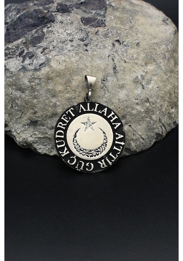 Kolye Ucu Ay Yıldızlı - Kelime-i Tevhid - Güç Kudret Allaha Aittir Yazlı 925 Ayar Gümüş 902153 Gümüş
