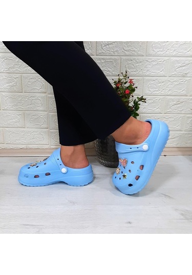 Sonimix 12901 Bebe Mavisi Taşlı Kalın Tabanlı Kadın Terlik 001