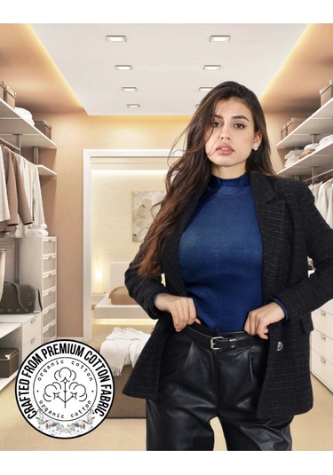 Kaşkorse Yarım Boğaz Body Sweatshirt, Fitilli Kumaş, Likralı, Bordo Lacivert