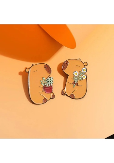 Sevimli Capybara Emaye Pimleri Karikatür Hayvan Metal Broş Gömlek Sırt Çantası Yaka B B