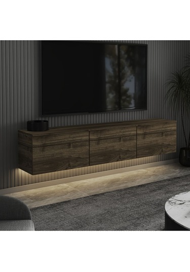 Neon Led Işıklı Duvara Monte,3 Kapaklı Tv Ünitesi,tv Sehpası Sandık Ceviz - İstanbul Ceviz İstanbul Ceviz