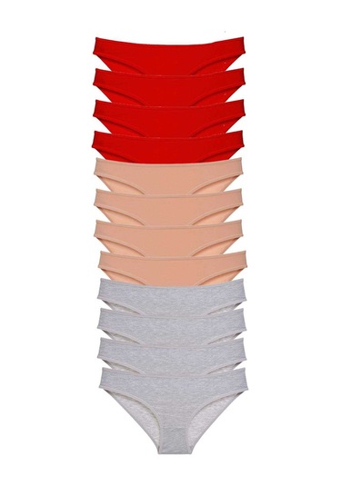 12 adet Eko Set Likralı Kadın Slip Külot Kırmızı Ten Gri RYL-EKO11037 Çok Renkli