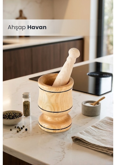 Havan Ahşap Baharat Ve Sarımsak Ezici