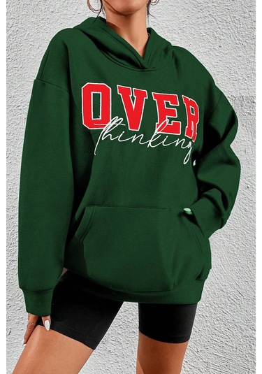 Over Thinking Baskılı Sweatshirt Yeşil