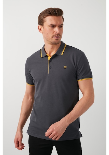Buratti Pamuklu Slim Fit Şerit Detaylı Düğmeli Polo Yaka 5'Li Paket Erkek T Shirt 5902118S5 Siyah-Beyaz-Haki-Vişnebeyaz-Antrasitvizon