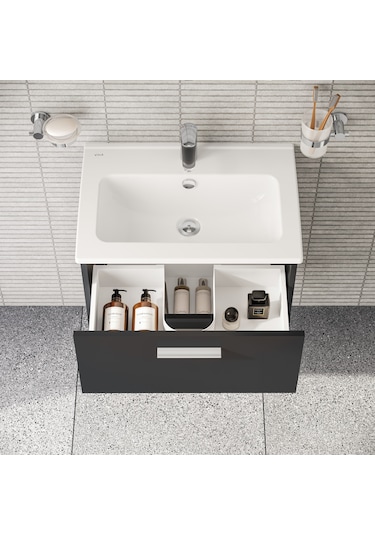Vitra Mia 75102 Çekmeceli Banyo Dolabı Seti 60 CM Antrasit