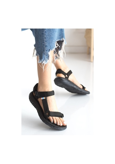 Imershoes Erkek Günlük Step Sandalet Düz Taban Cırtlı Spor Yazlık - 497212327 Siyah