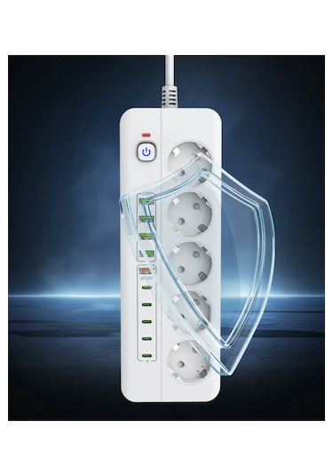 Isıya Dayanıklı Power Tuşlu 5'li Grup Priz 5x Usb 5x Type-c Çıkışlı Priz 2 Mt Kablolu 0