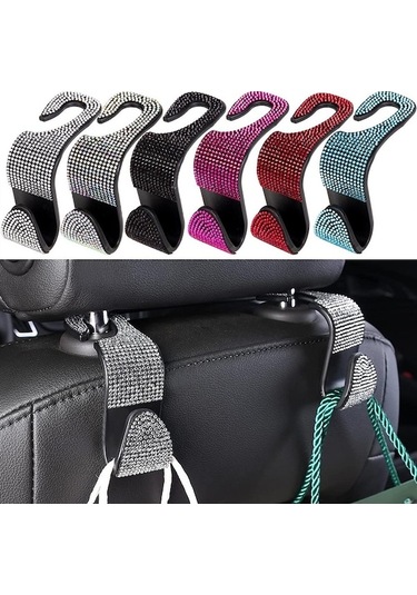 Novahub Rhinestone Araba Koltuğu Arka Kanca Otomatik Geri Evrensel Kafalık Montaj Depolama Tutucu Araba İç Aksesuarları Mavi Mavi