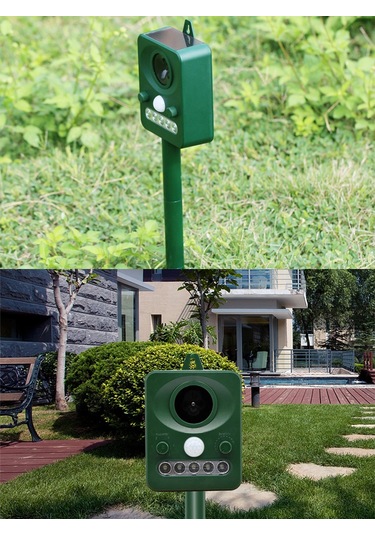 H41489 Güneş Enerjili Hayvanlar Kovucu Ultrasonik Dalga Köpek Yeşil