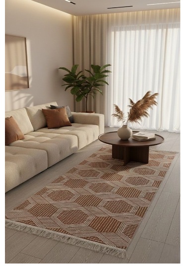 Kiremit Modern Desenli Kilim - Makinede Yıkanabilir Renkli