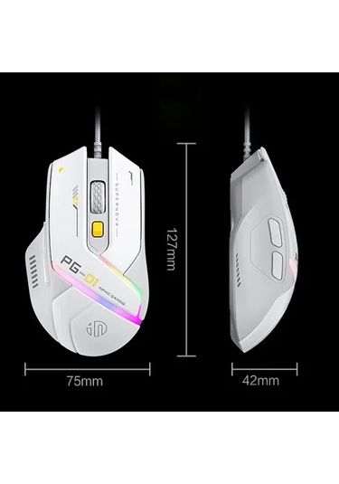 Inphic Pg1 Rgb Işık Yayan Bilgisayar Oyun Kablolu Faresi Beyaz Diğer