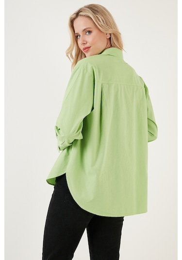 Lela Oversize % 100 Pamuk Poplin Bayan Gömlek Cf21S163867 Fistik Yeşil