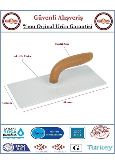 Dekor Kaleterasit Plastik Saplı Sıva Malası - Akrilik - 28cm