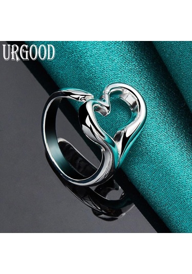 925 Ayar Gümüş Ayarlanabilir Kalp Yüzük Romantik Hediye Moda Takı