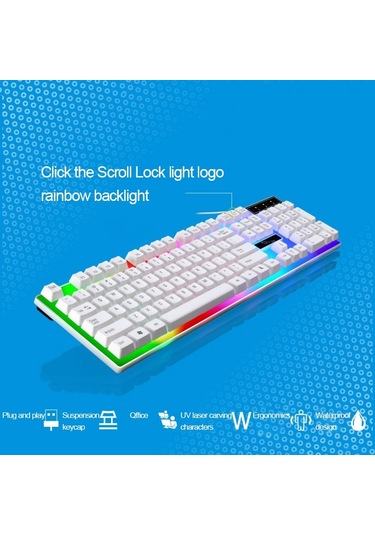 Zgb G21 1600 Dpı Profesyonel Kablolu Renkli Arka Işık Mekanik Hissediyorum Süspansiyon Klavye Optik Fare Kiti Laptop, Pc Beyaz Optik