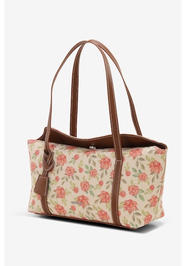 Kırmızı Çiçekli Kanvas Kapaklı Bowling Omuz Çantası 270 Kırmızı Çiçekli