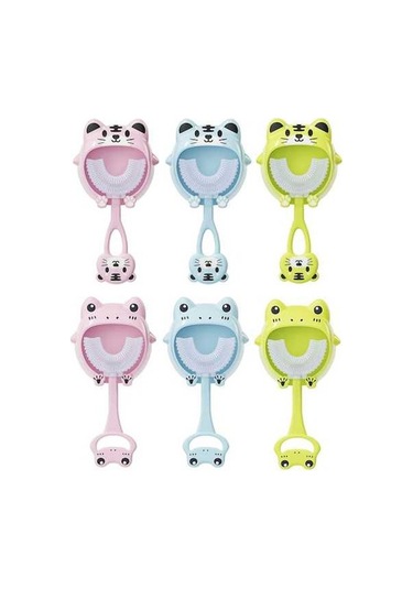 Flybuy S8 2'li Çocuk Silikon Diş Fırçası - Sevimli Kurbağa Modeli, 2-12 Yaş Pembe