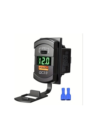 Xuweiwei 12v 24v Usb Kollu Anahtar Priz Kapagi Yeşil Işık Pd Qc3.0 Led Voltmetreli Tekne Karavan Motosiklet Terminal
