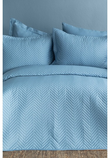 İssimo Home Simply Gökyüzü Mavi Çift Kişilik %100 Pamuk Saten Yatak Örtüsü Seti Mavi