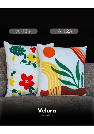 Dekoratif Kırlent & Pinterest Kırlent & Keten Kumaş - Nakış İşleme & A123-a124 Turuncu - Yeşil - Krem