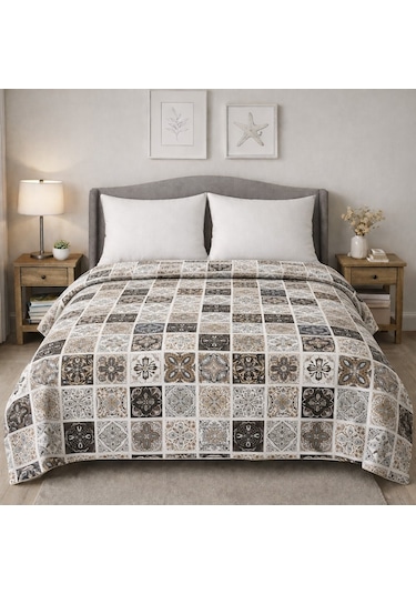 King Size Desenli Pike Yatak Örtüsü Çift Kişilik 240x260 Cm Kahverengi